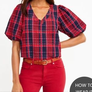 Loft plaid balloon sleeve blouse